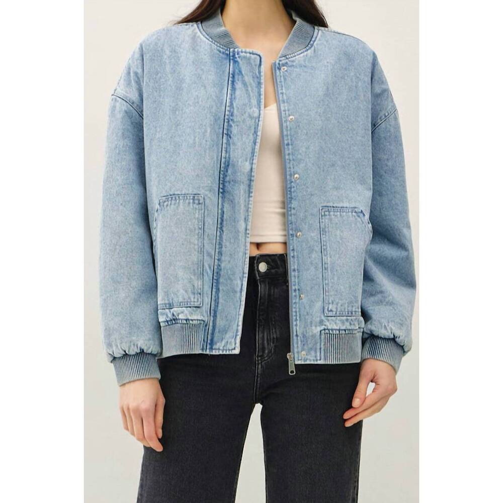 NEW BE COOL denim feel bomber jacket in blue